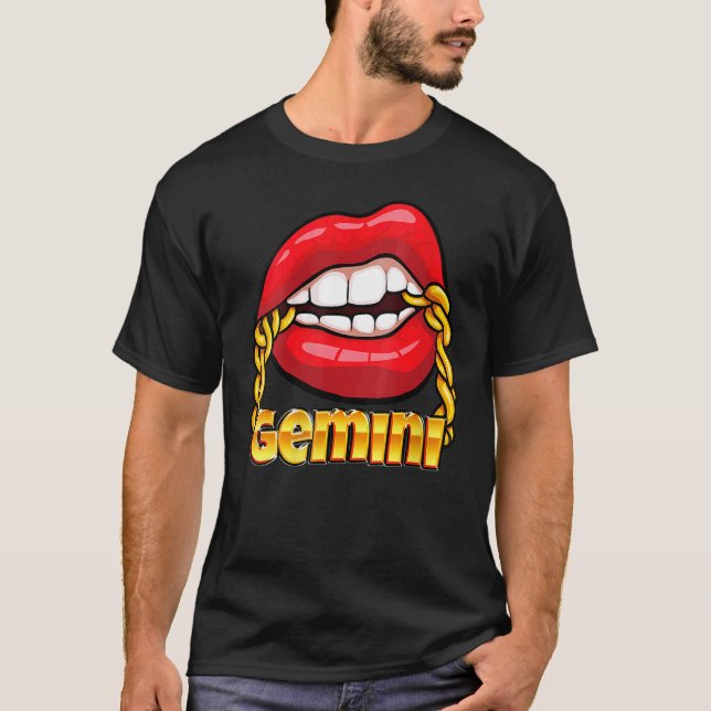 Juicy Läppar Guld chain Gemini Zodiac Sign Costume T Shirt (Framsida)