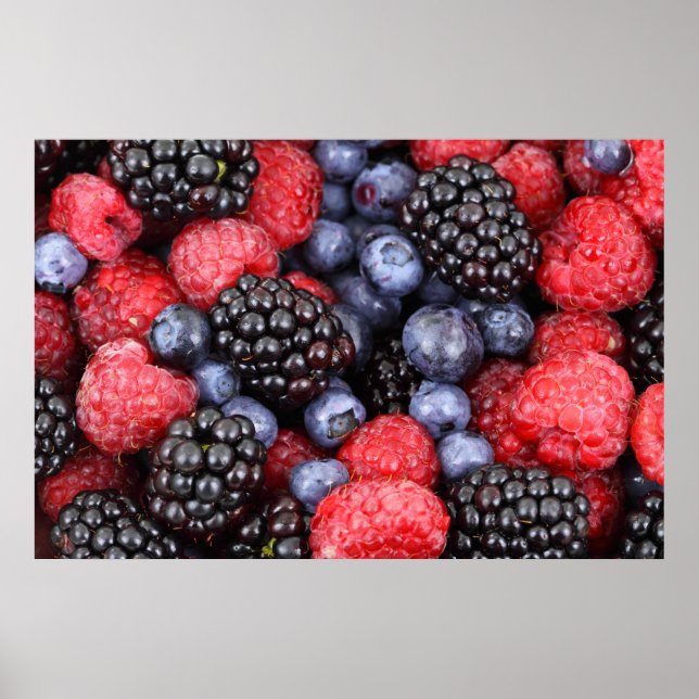 Juicy och Ripe Berry Fruit Medley Poster (Framsidan)