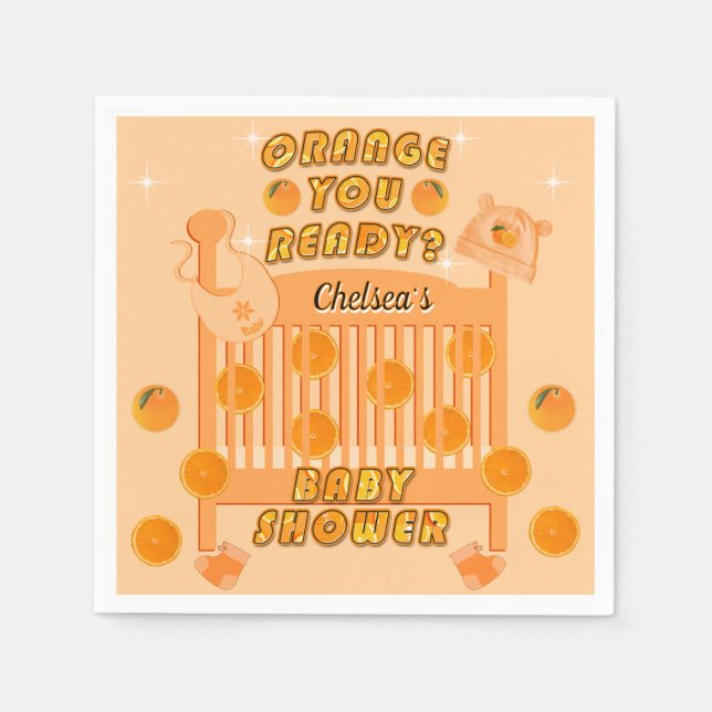 Juicy Orange Redot Citrus Modern Baby Shower Pappersservett (Framsidan)