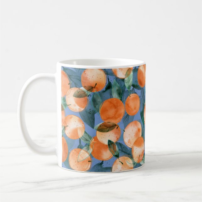 Juicy Orange Watercolor Mönster Kaffemugg (Vänster)