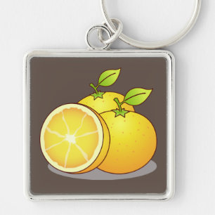 Juicy Oranges roligt Frukt Fyrkantig Silverfärgad Nyckelring