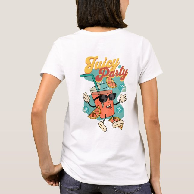 Juicy Party Vibes - Retro Tecknad Drink Mascot Tee (Baksida)