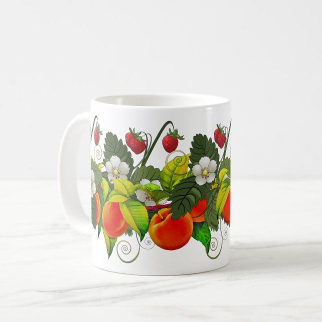 Juicy Peach och Strawberry Food Art Kaffemugg (Framsida vänster)