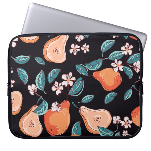 Juicy pears: handdragen frukt mönster. laptop fodral (Framsidan)