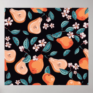 Juicy pears: handdragen frukt mönster. poster