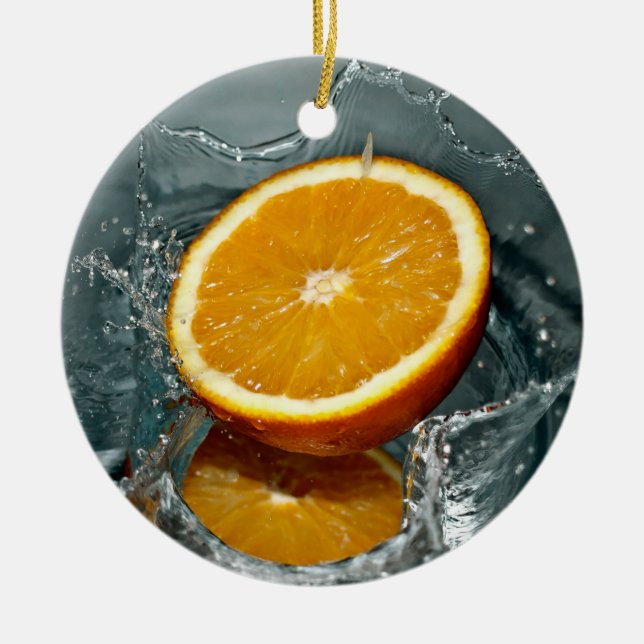 Juicy-positiv orange för vitaminhumör julgransprydnad keramik (Framsidan)