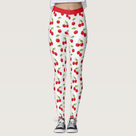 Juicy Red Cherries Red and White Patterned Leggings