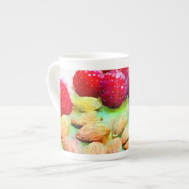 Juicy Red Raspears och Almonds Watercolor Benporslin Mugg