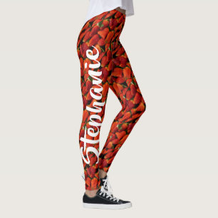 Juicy Red Ripe Strawbär, Personlig Namn Leggings