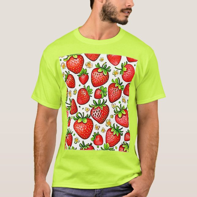 Juicy Red Strawbär Mönster T Shirt (Framsida)