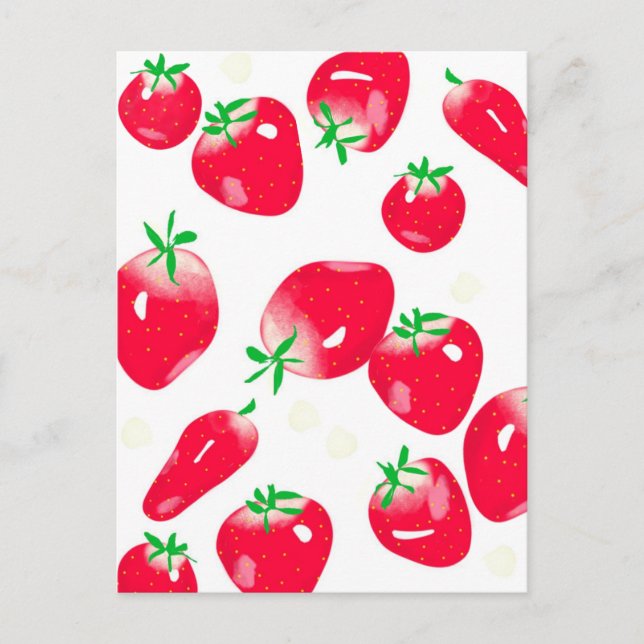 Juicy Red Strawbär Postcard (Vit) Vykort (Framsida)