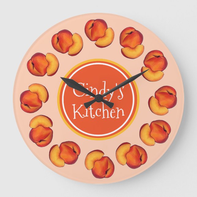 Juicy Ripe Summer Peach Georgia Peacher Kitchen Stor Klocka (Framsida)