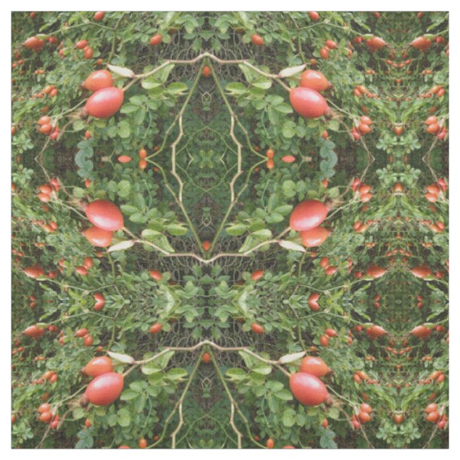 Juicy Röd ros Hips Patterned Fabric Tyg (Provkarta)