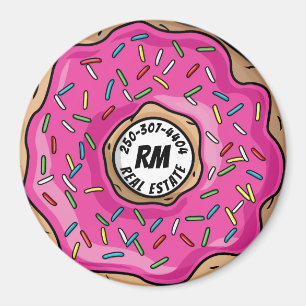 Juicy Rosa Sprinkled Donut Anpassningsbar Text + I Magnet