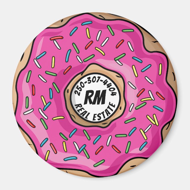 Juicy Rosa Sprinkled Donut Anpassningsbar Text + I Magnet (Framsidan)