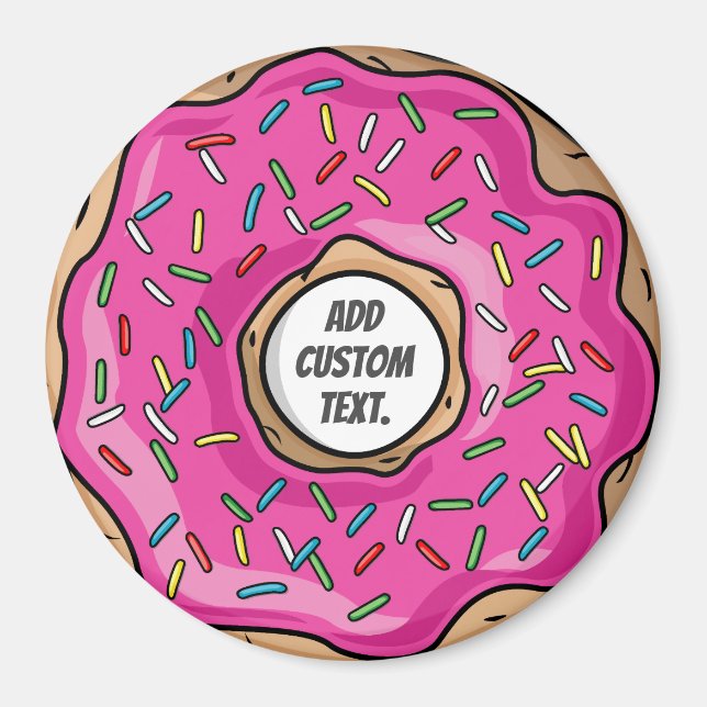 Juicy Rosa Sprinkled Donut Anpassningsbar Text Magnet (Framsidan)