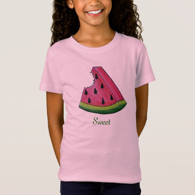 Juicy Rosa Sweet Watermelon Segce Fruit Foodie Tee (Framsida)