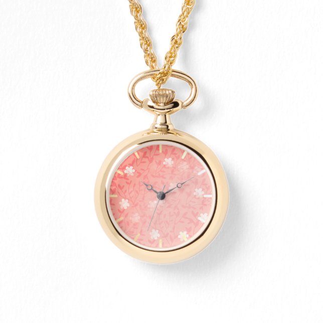 Juicy Rosa Tiny Blommigt Print Mönster Armbandsur (Framsida)