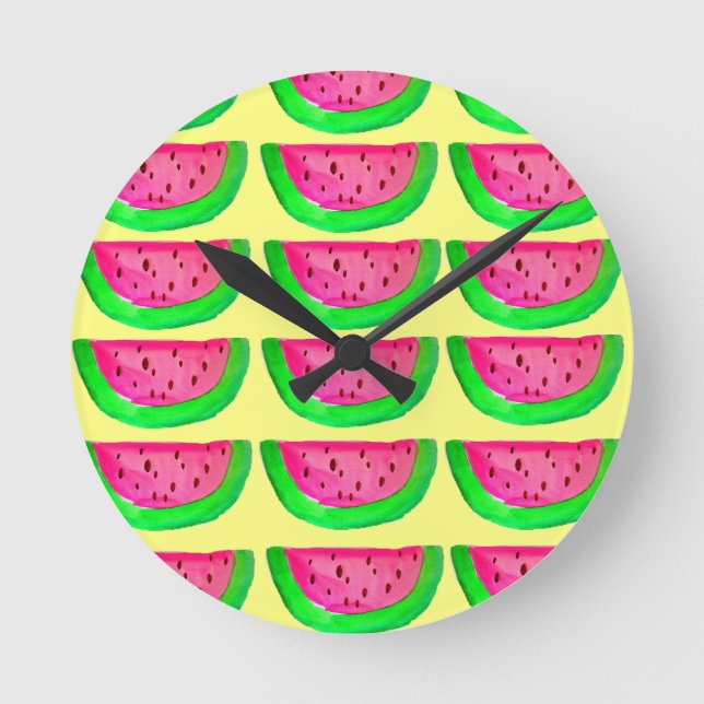 Juicy rosa vattenmelon Frukt mönster på citon Rund Klocka (Framsida)