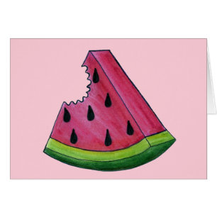 Juicy Rosa Watermelon Wedge Slice Grönt Rind Fruit Hälsningskort