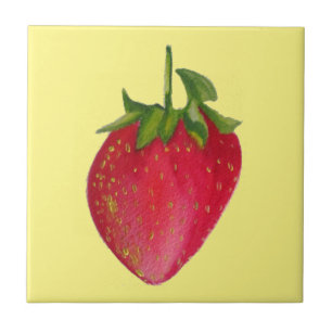 Juicy Strawberry frukts vattencolor makroart Kakelplatta