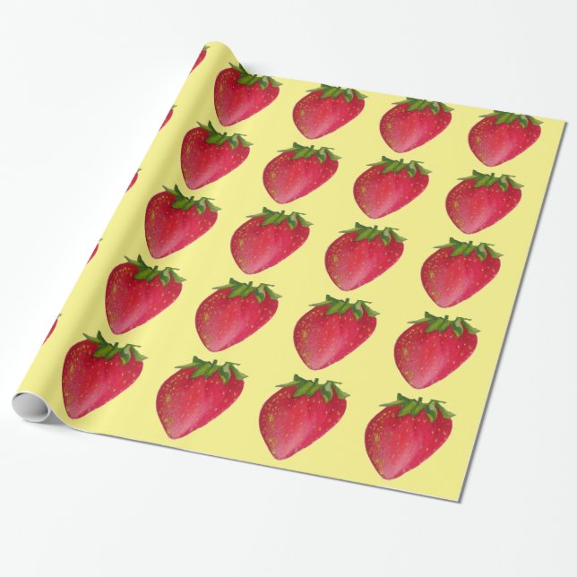 Juicy Strawberry frukts vattencolor makroart Presentpapper (Utrullad)