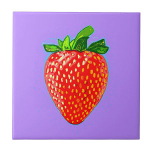 Juicy Strawberry in Pop Art Stil Kakelplatta