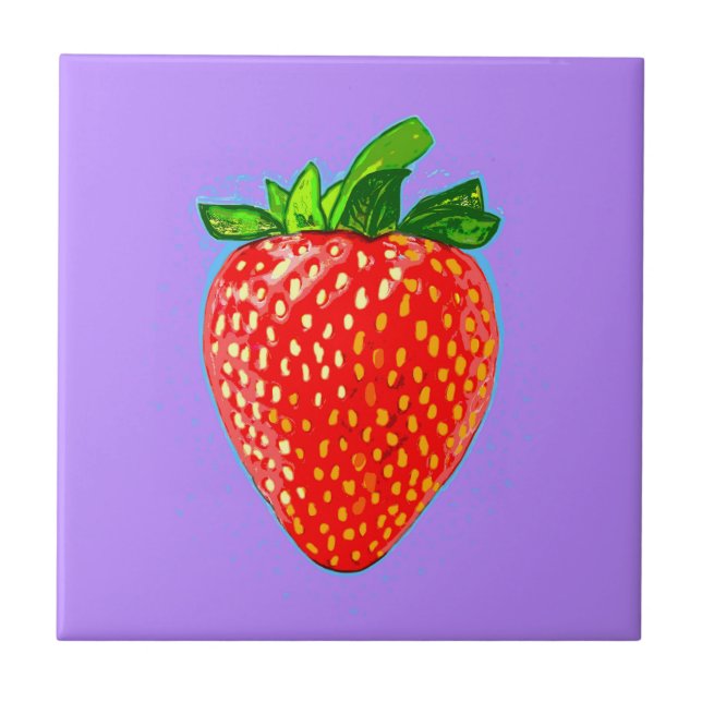 Juicy Strawberry in Pop Art Stil Kakelplatta (Framsidan)