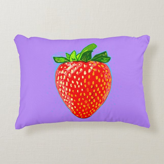 Juicy Strawberry in Pop Art Stil Prydnadskudde (Framsidan)