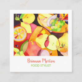 Juicy Watercolor Fruits Food Stylist Fyrkantigt Visitkort