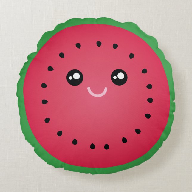 Juicy Watermelon Slice Cute Kawaii Funny Foodie Rund Kudde (Framsidan)