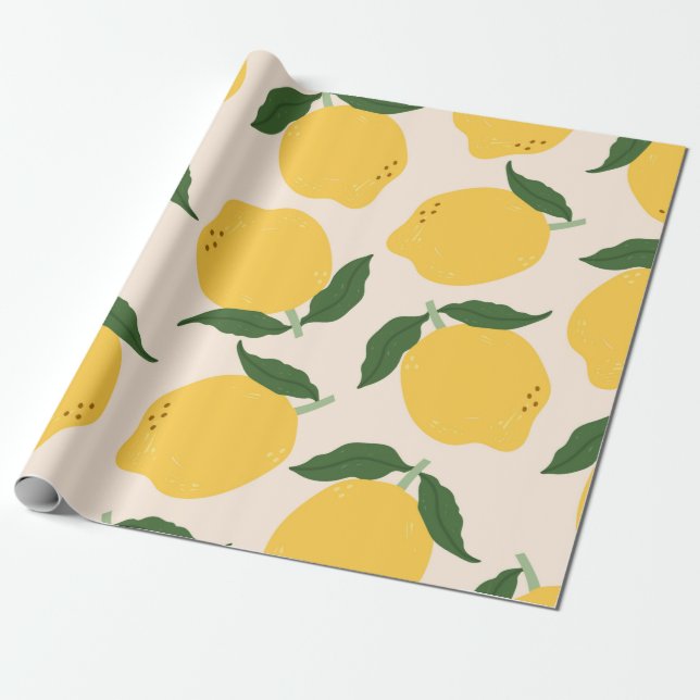 Juicy yellow Lemons, green leaves. Fresh tasty fru Presentpapper (Utrullad)