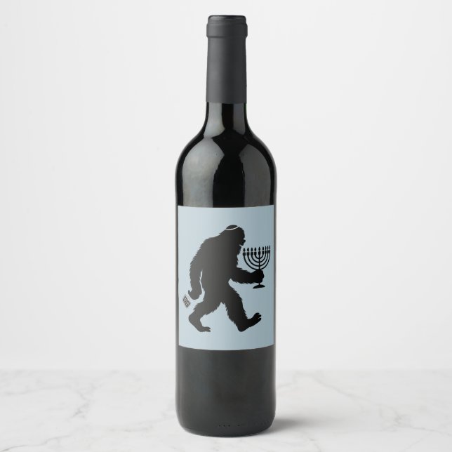 Juish Bigfoot Hanukkah Chanukah Humor Superskoj Vinflaska Etikett (Framsida)