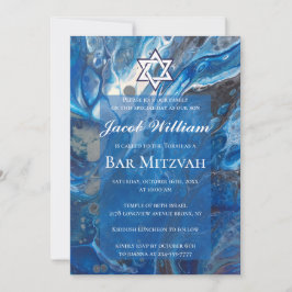 Juish Pub Mitzvah Blue Fluid Art-inbjudan Inbjudningar