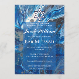 Juish Pub Mitzvah Blue Fluid Art-inbjudan Inbjudningar