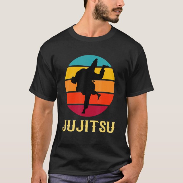 Jujitsu Vintage Sunset Martial Arts Stil T Shirt (Framsida)