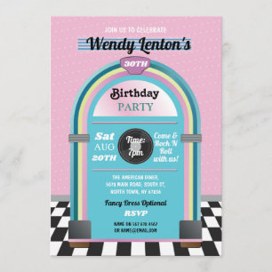 Jukebox Birthday Middag Fifties Retro Music Inbjud Inbjudningar