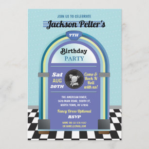 Jukebox Birthday Music Blue Middag Fifties Retro Inbjudningar
