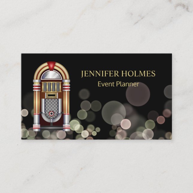 Jukebox Bokeh Light Event Planner Black Visitkort (Framsida)