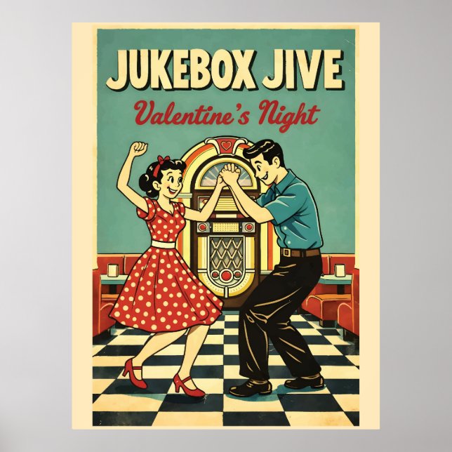 Jukebox Jive Valentine's Night Retro 50s Dance Poster (Framsidan)