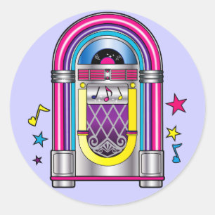 Jukebox med stjärnor och anteckningar runt klistermärke