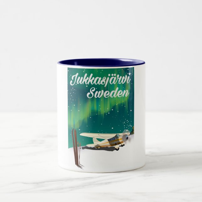 Jukkasjärvi Sverige Nordljus semestern poster Två-Tonad Mugg (Center)