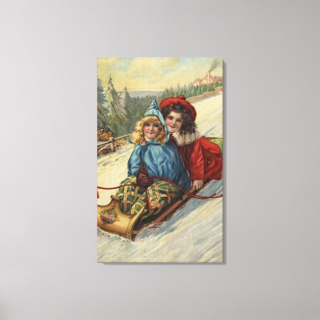 Jul2 Little Girls Sleding Canvastryck (Framsida)