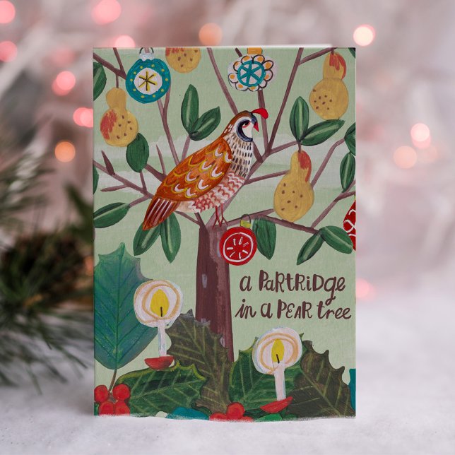 Jul 12 dagar i julklapp Pear Träd Kort (12 Days of Christmas, A Partridge in a Pear tree Greeting Card)