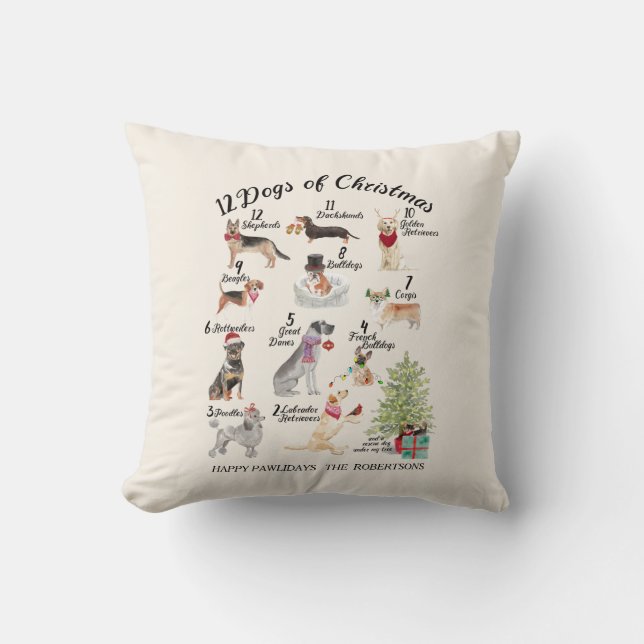 Jul 12 hundar av julhelgdagdekor kudde (Framsida)