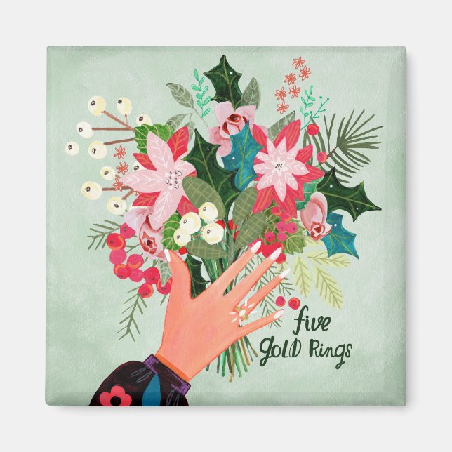 Jul 12 juldagar Fem Guld Ringar Magnet (Framsidan)