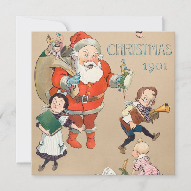 Jul 1901 jultomten helgdag-kort kort (Framsida)