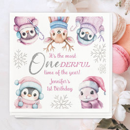 Jul 1:a födelsedag Kute Rosa Vinterdjur Pappersservett