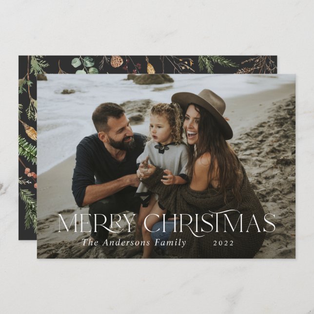 Jul 1: botanisk blommigt med fotovattenfärg julkort (Fram/baksida)