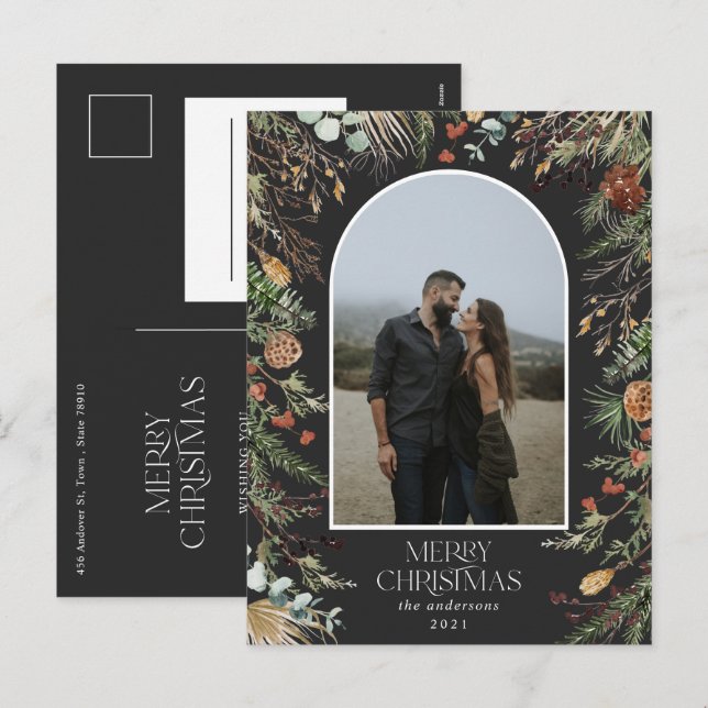 Jul 1-fotoarch vattenfärg botanisk blommigt helg vykort (Fram/baksida)